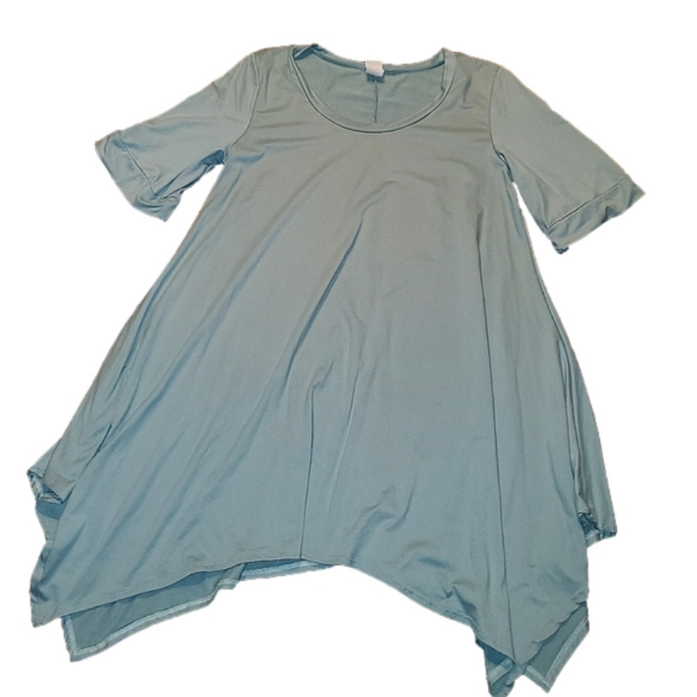SEAFOAM green blue tunic sharkbite short sleeve top Medium